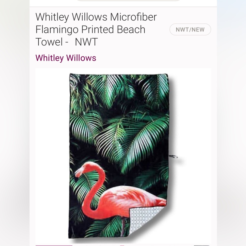 NWT Whitley Willows Microfiber Flamingo Prunted Beach Towe